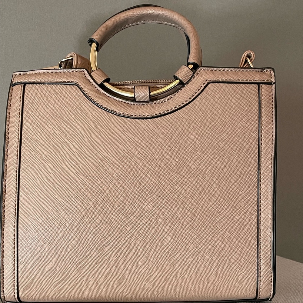 Taupe handbag with shoulder strap